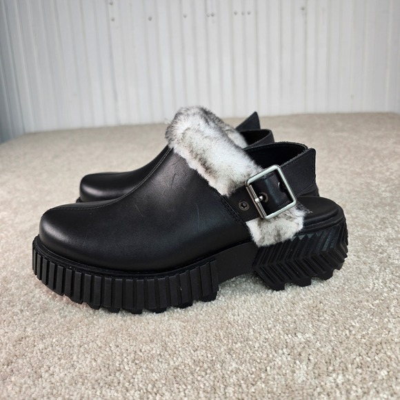 Sorel Shoes - Sorel Ona Ave Mule Black Sea Salt Leather‎ Faux Fur Platform Clog NL5150-010 7.5